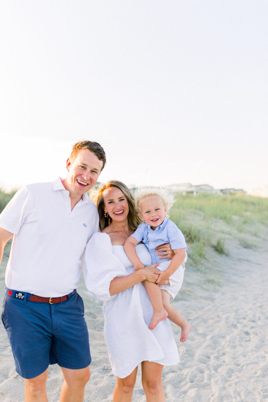 family portrait wearing all white clothes