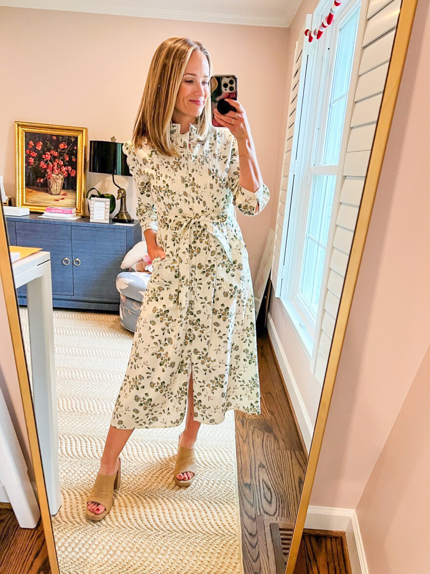 woman wearing printed dress with sleeves for Church Outfits