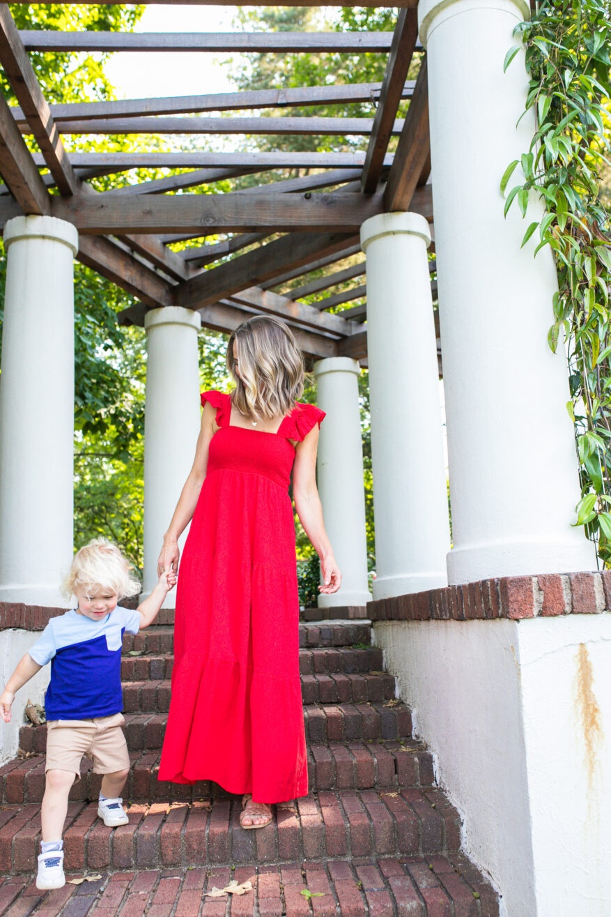 TeriLyn Adams wearing sleeveless red dress as one of her styling tips for hot weather