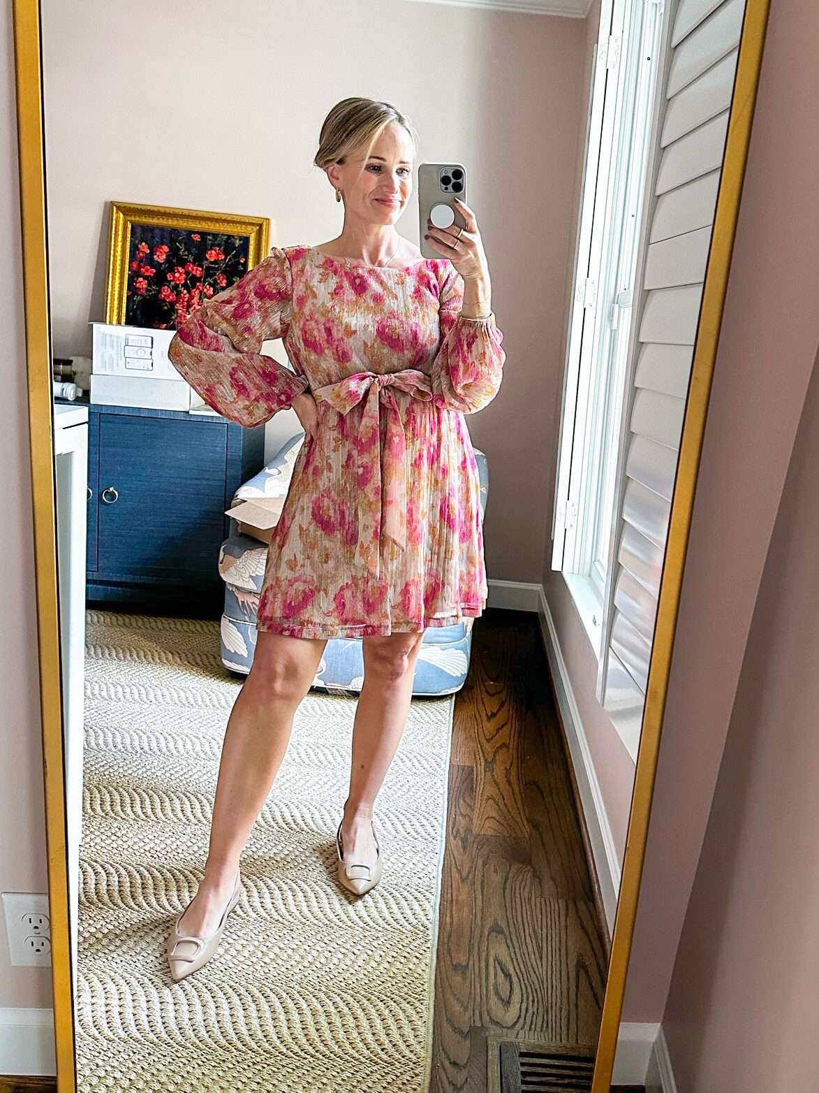 TeriLyn Adams Dress the Population Kirsi Metallic Floral Long Sleeve Minidress from Nordstrom Wedding Guest Dresses