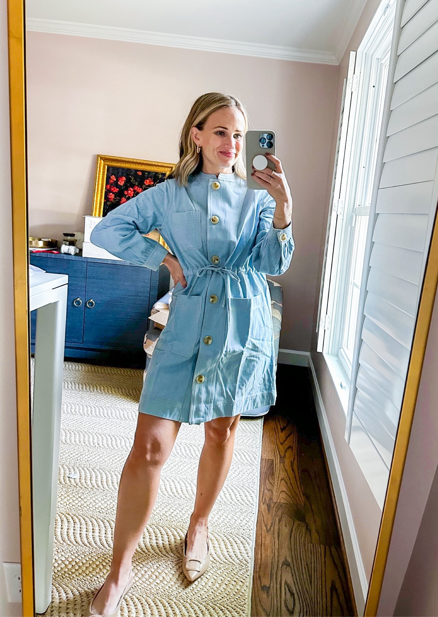 TeriLyn Adams in a breastfeeding friendly dress