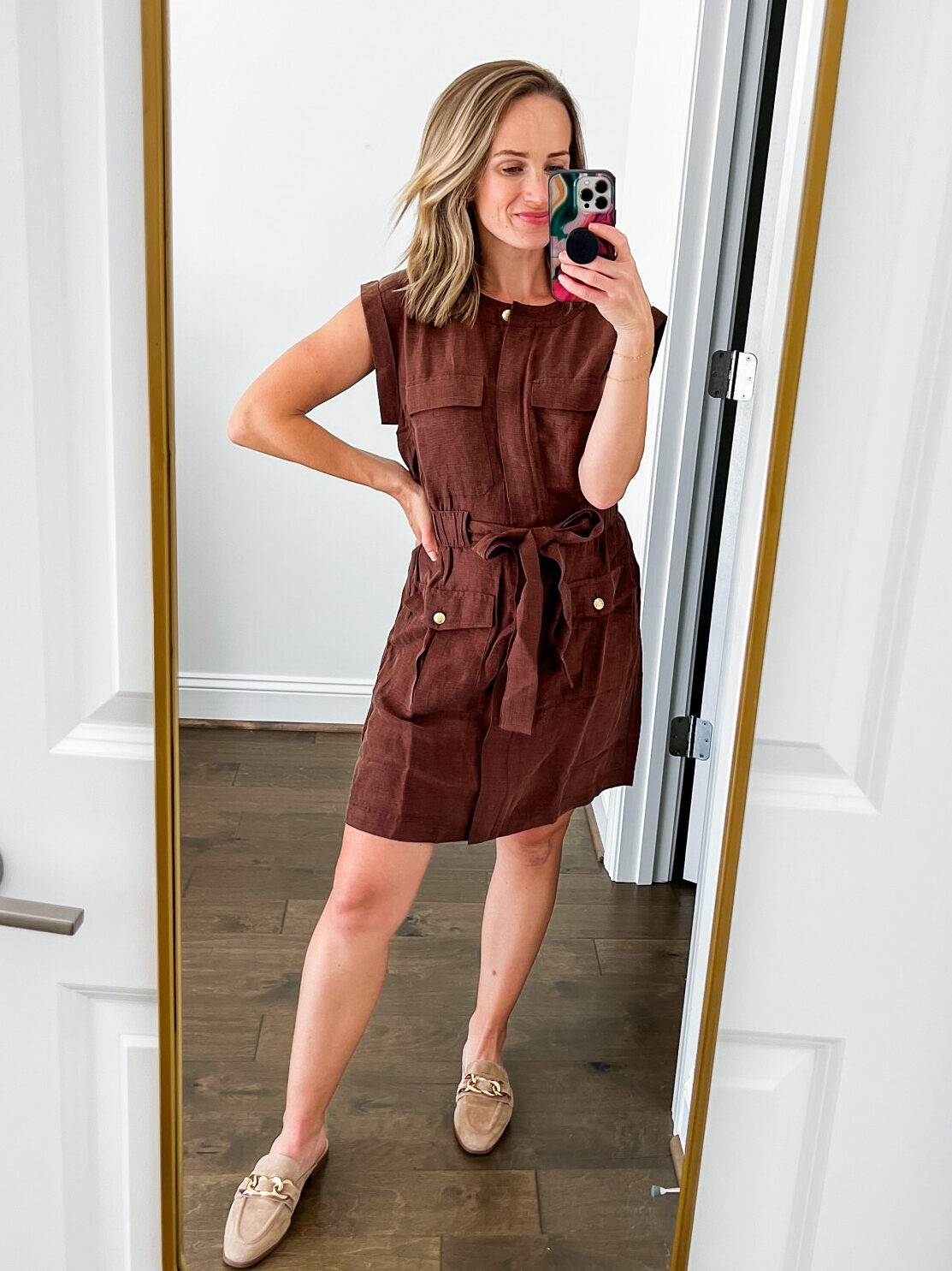 TeriLyn Adams wearing Tie-Waist Mini Dress in Chelsea Linen-Cupro Blend one of the Best J.Crew Dresses for Fall