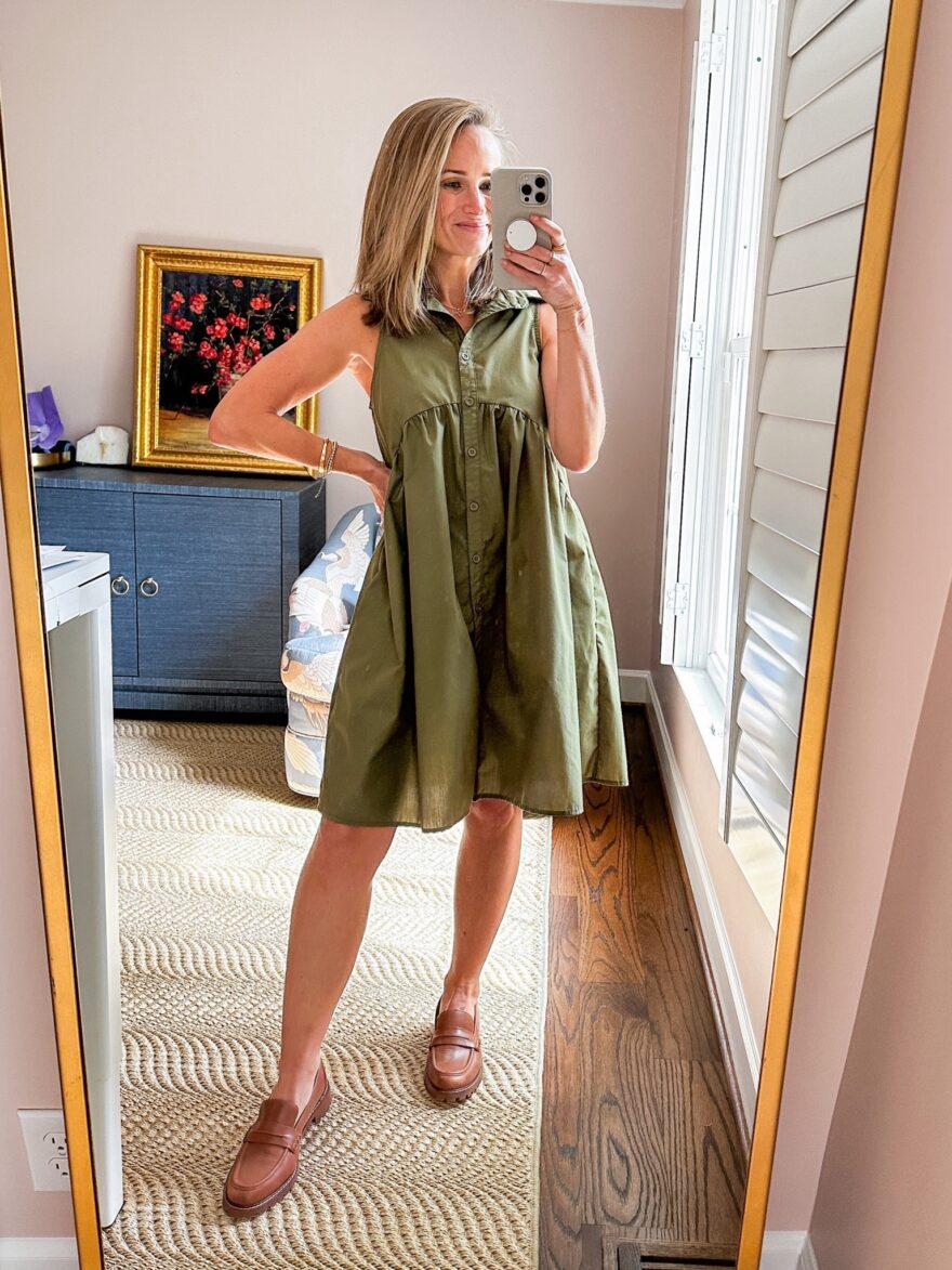 TeriLyn Adams wearing Collared Sleeveless Amazon Shirt Dress one of her Nursing Friendly Dresses
