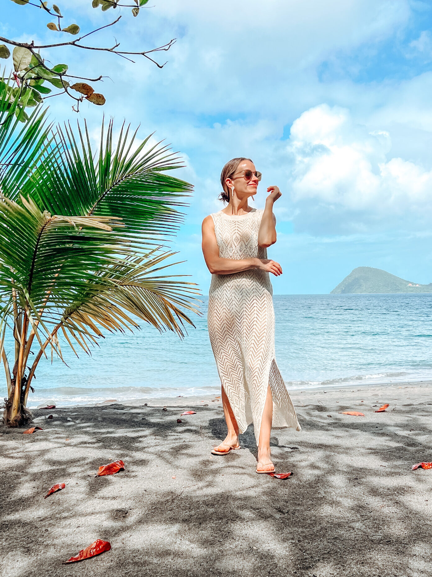 Woman wearing Long Crochet Coverup