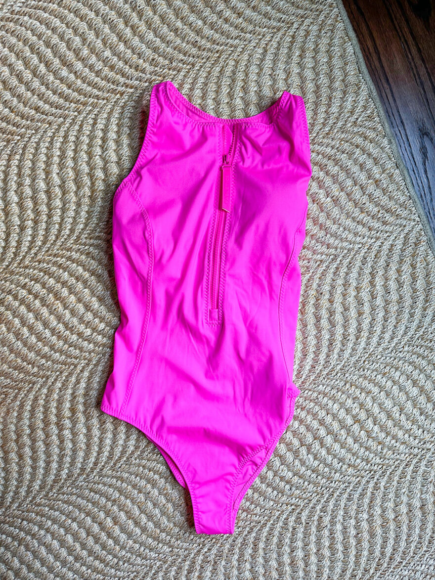 Fabletics High Tide Zip-Front One-Piece Swimsuit in hot pink