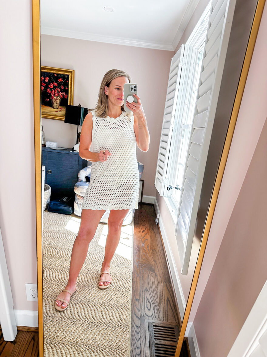 Woman wearing Short Crochet Coverup