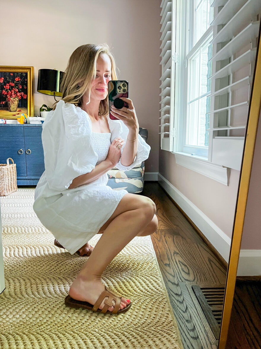woman wearing white dress and Open-toe Footwear