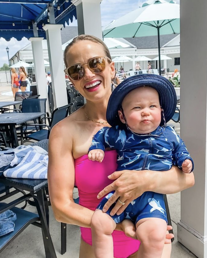 TeriLyn Adams wearing Ruched Bandeau One-Piece Swimsuit