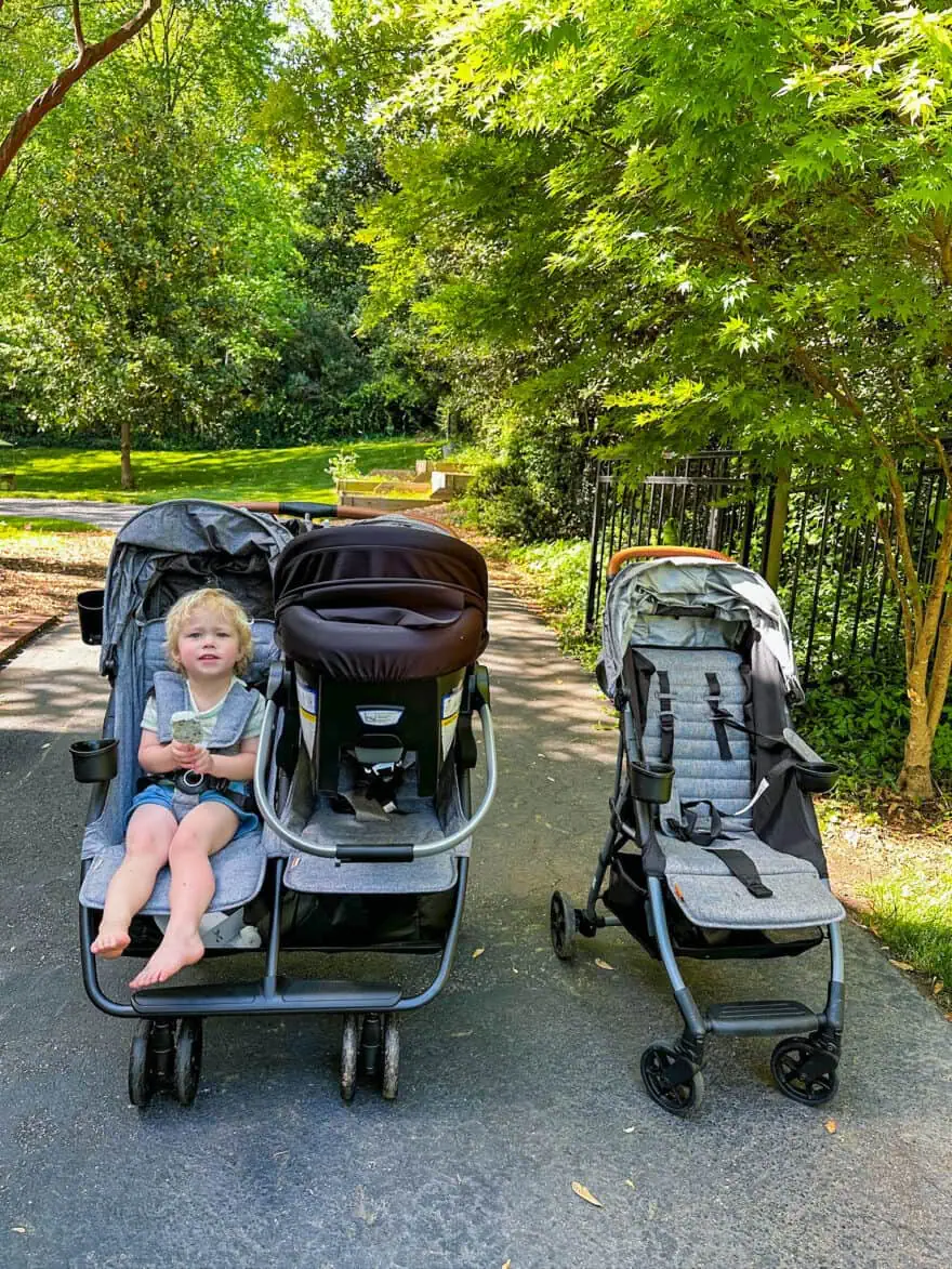 Toddler sitting in Zoe stroller